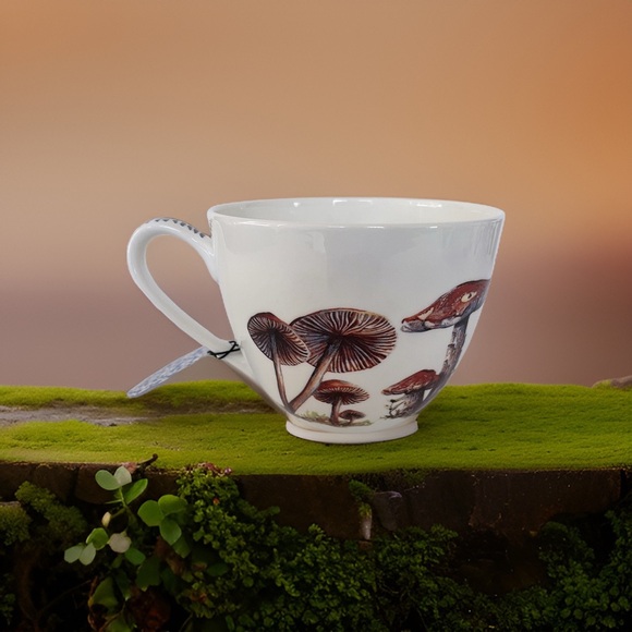 Mushroom Coffee Mugs Tea Cups Bluebird and Willow Bone China 4-pc - Picture 16 of 16